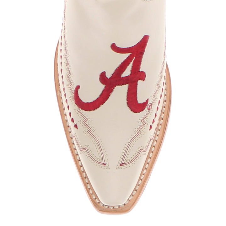 Women's University of Alabama Crimson Tide Bone Leather Snip Toe Cowgirl Boots by Vaccari