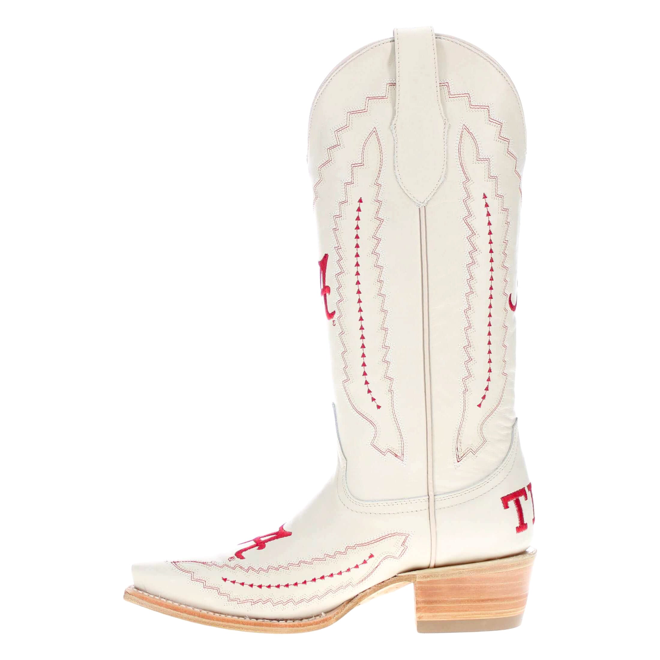 Women's University of Alabama Cowgirl Boots Bone Leather Snip Toe Boots by Vaccari