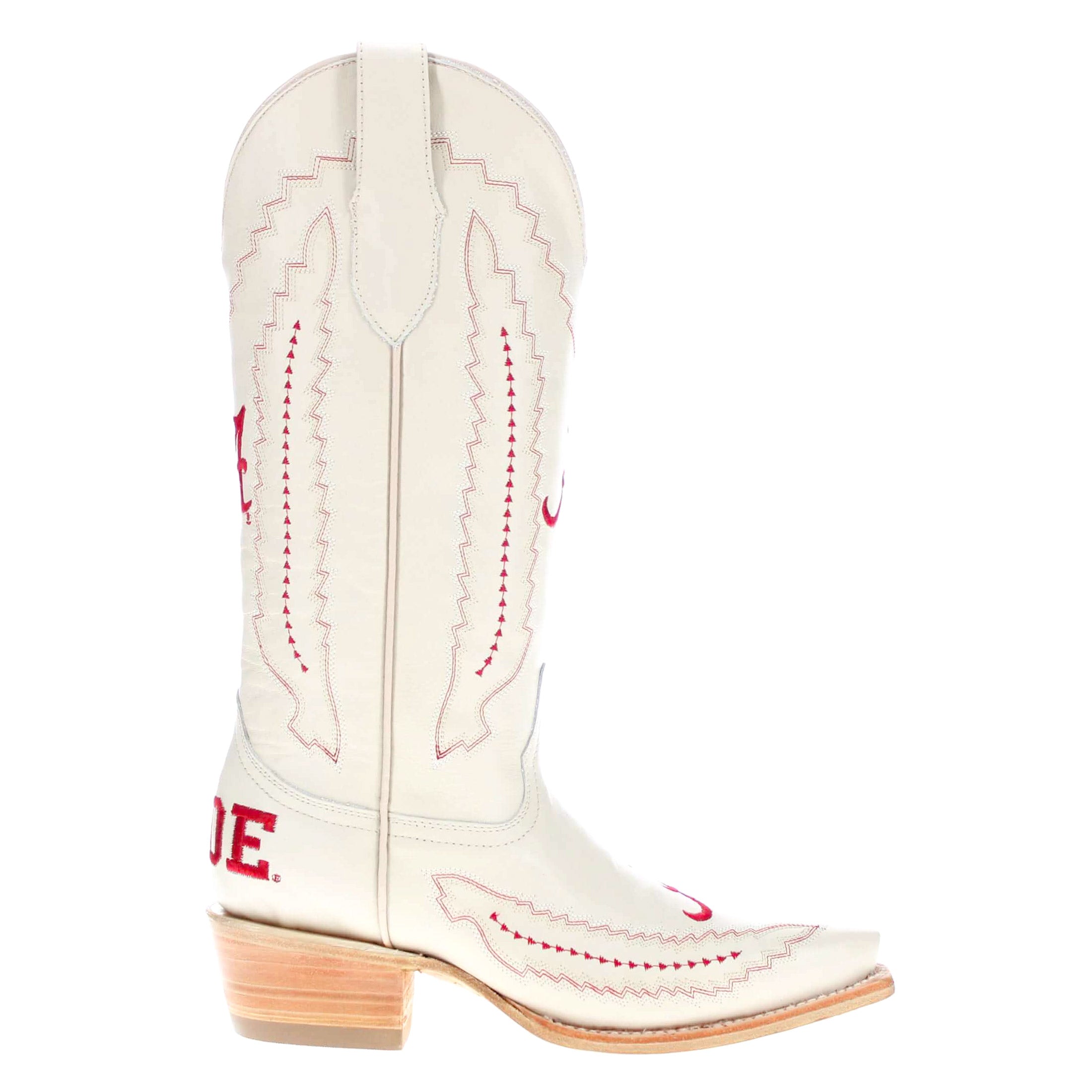 Women's University of Alabama Cowgirl Boots Bone Leather Snip Toe Boots by Vaccari