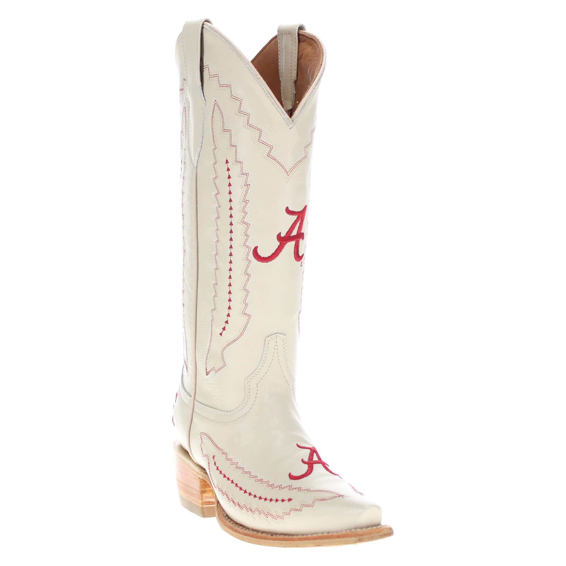 Women's University of Alabama Cowgirl Boots Bone Leather Snip Toe Boots by Vaccari