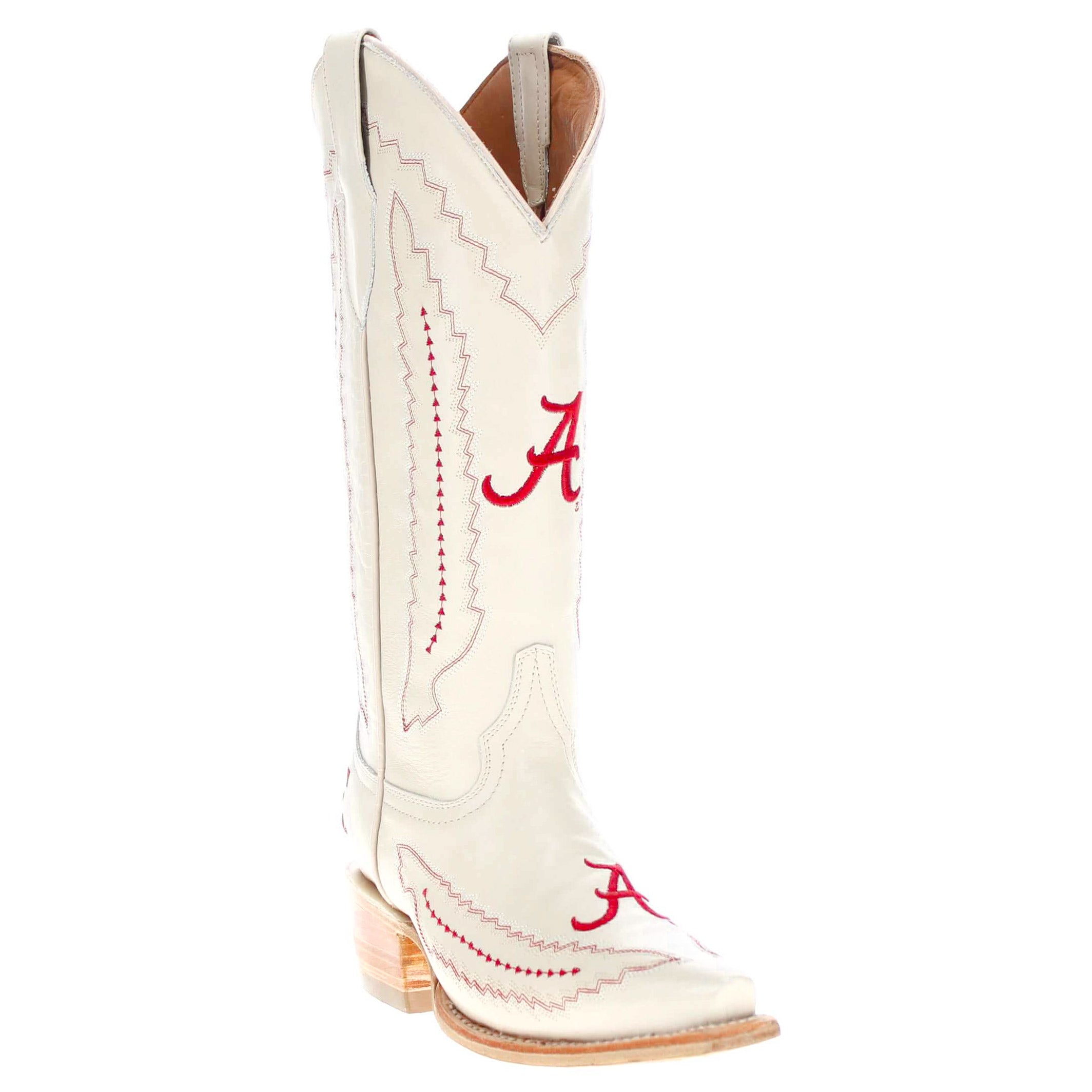 Women's University of Alabama Cowgirl Boots Bone Leather Snip Toe Boots by Vaccari