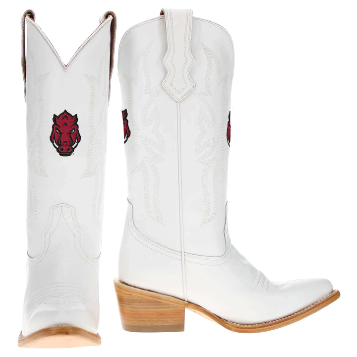 Women's University of Arkansas White Cowgirl Boots Leighton by Vaccari University