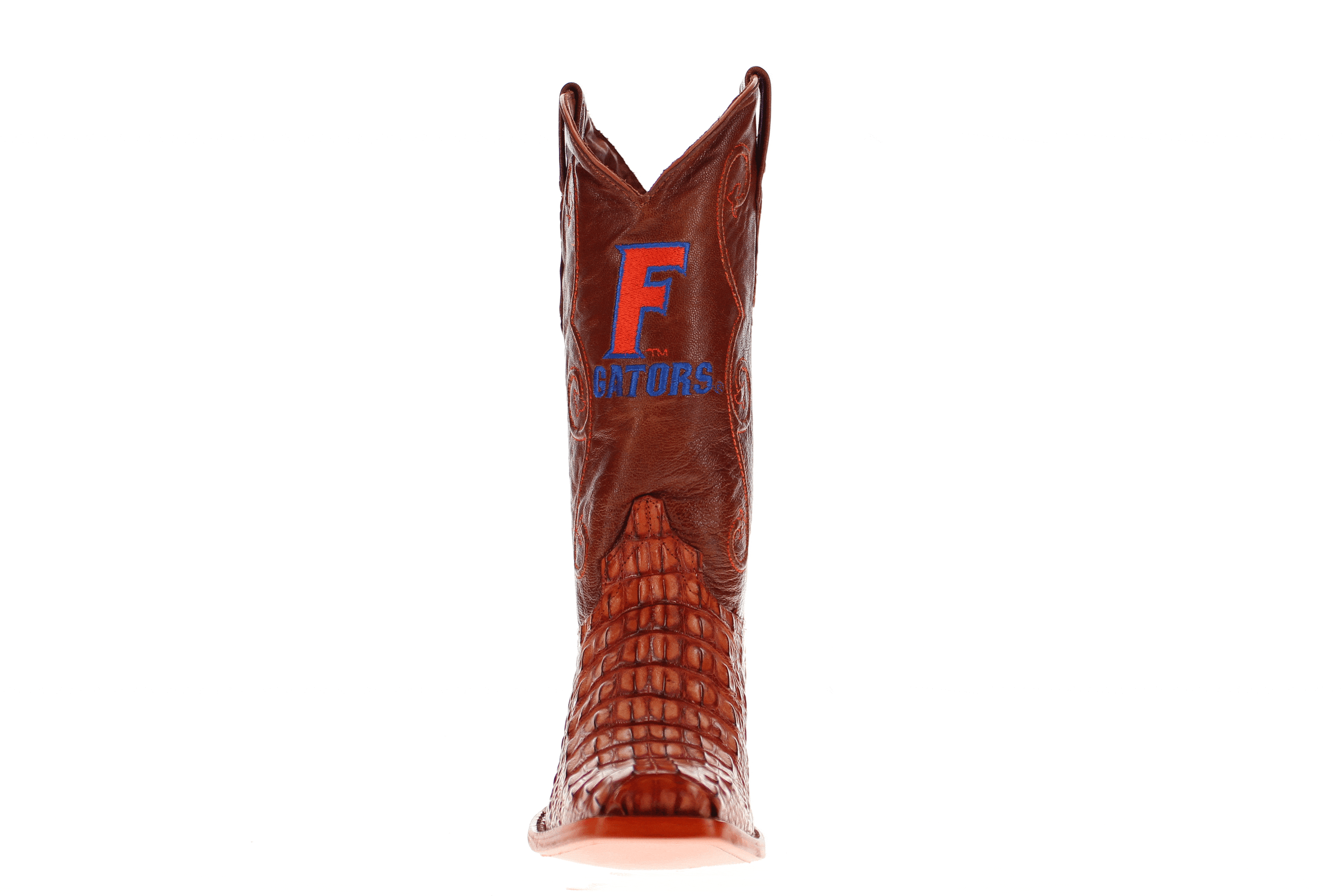 Men's University of Florida Gators Cognac JW Toe Hornback American Alligator Cowboy Boots David by Vaccari