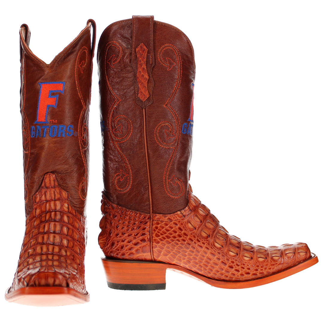 Men's University of Florida Gators Cognac JW Toe Hornback American Alligator Cowboy Boots David by Vaccari