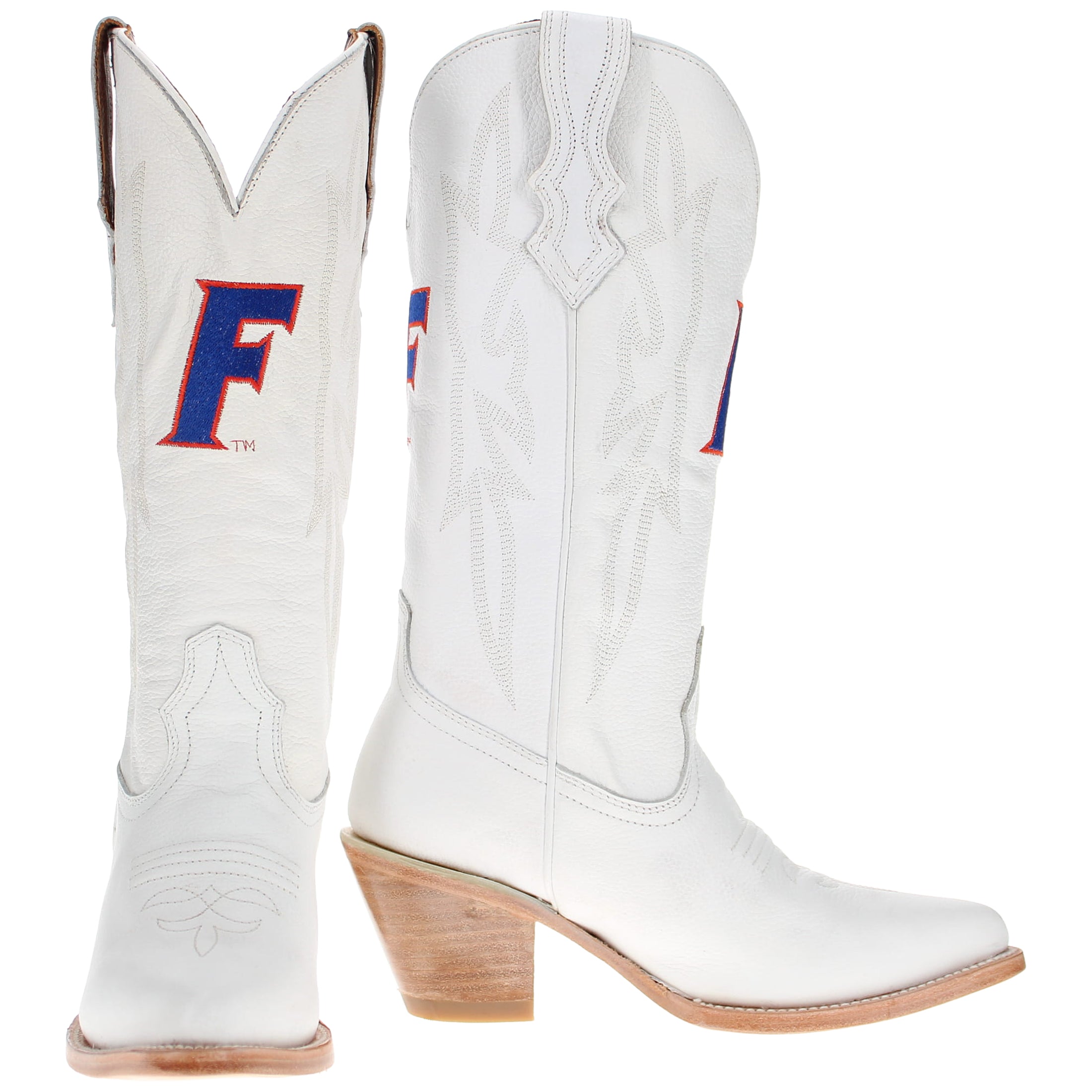 Women's University of Florida Gators All White Pointed Toe Cowgirl Boots Leighton by Vaccari