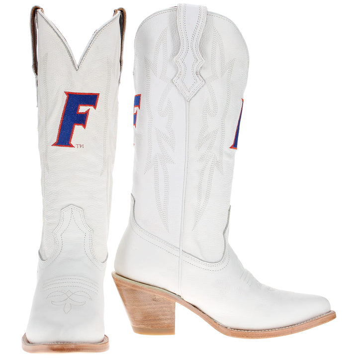 Women's University of Florida Gators All White Pointed Toe Cowgirl Boots Leighton by Vaccari