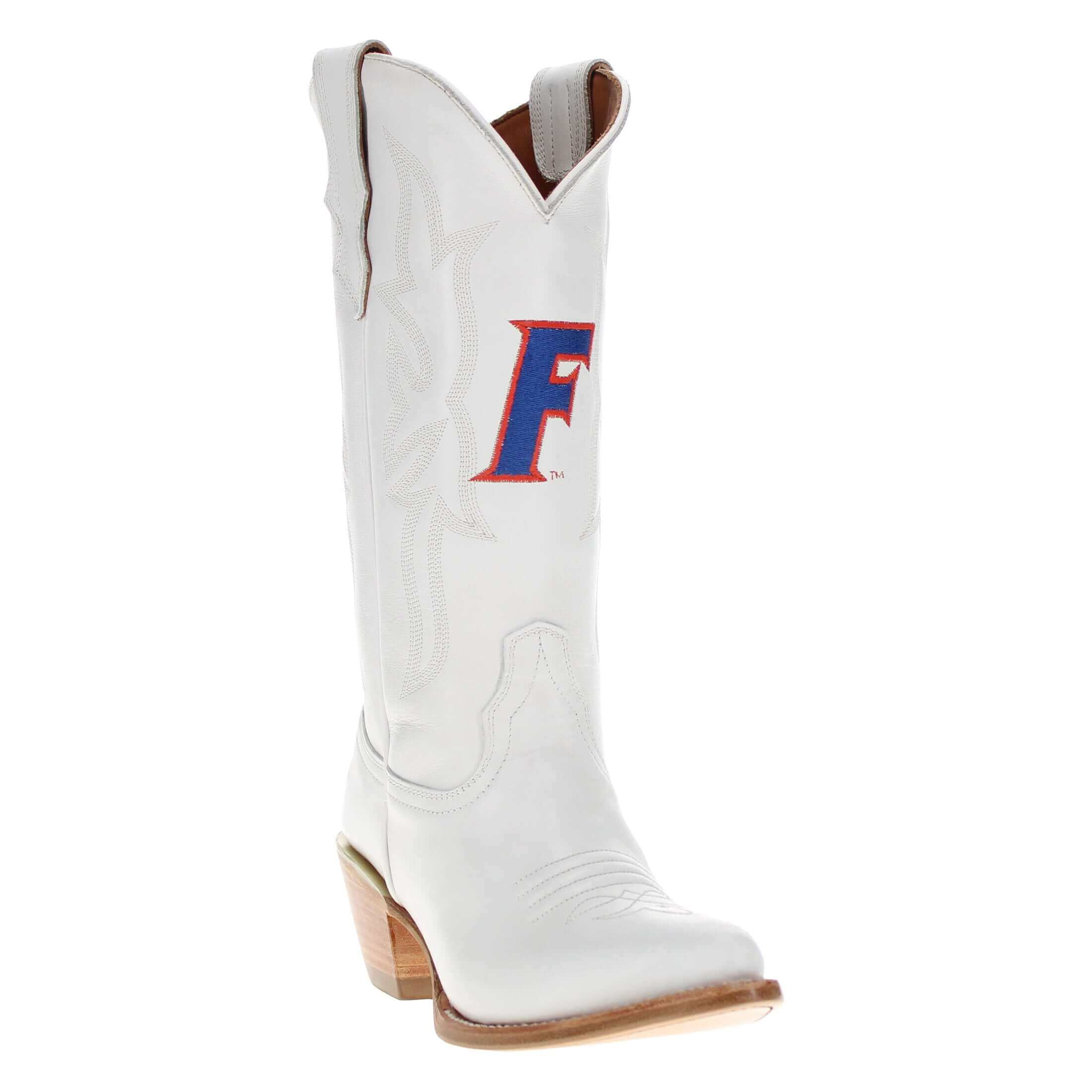 Women's University of Florida Gators All White Pointed Toe Cowgirl Boots Leighton by Vaccari