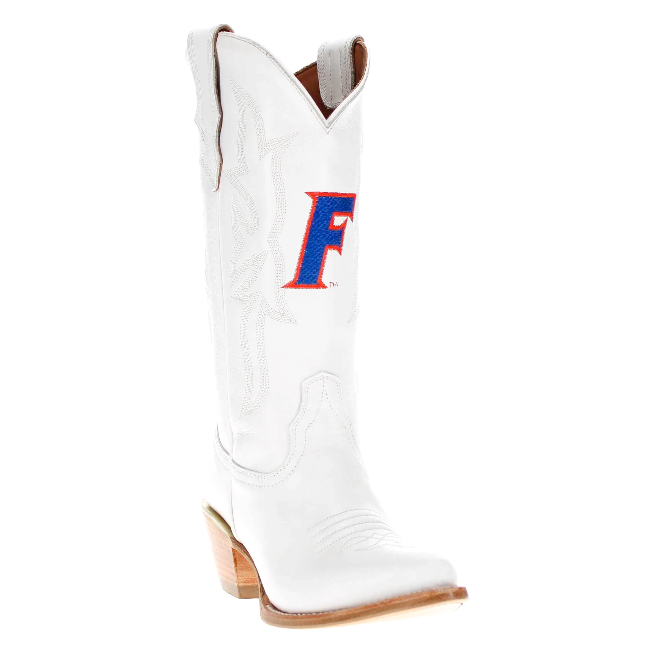 Women's University of Florida Gators All White Pointed Toe Cowgirl Boots Leighton by Vaccari