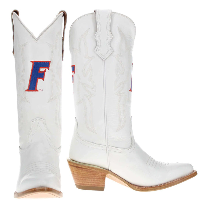 Women's University of Florida Gators All White Pointed Toe Cowgirl Boots Leighton by Vaccari