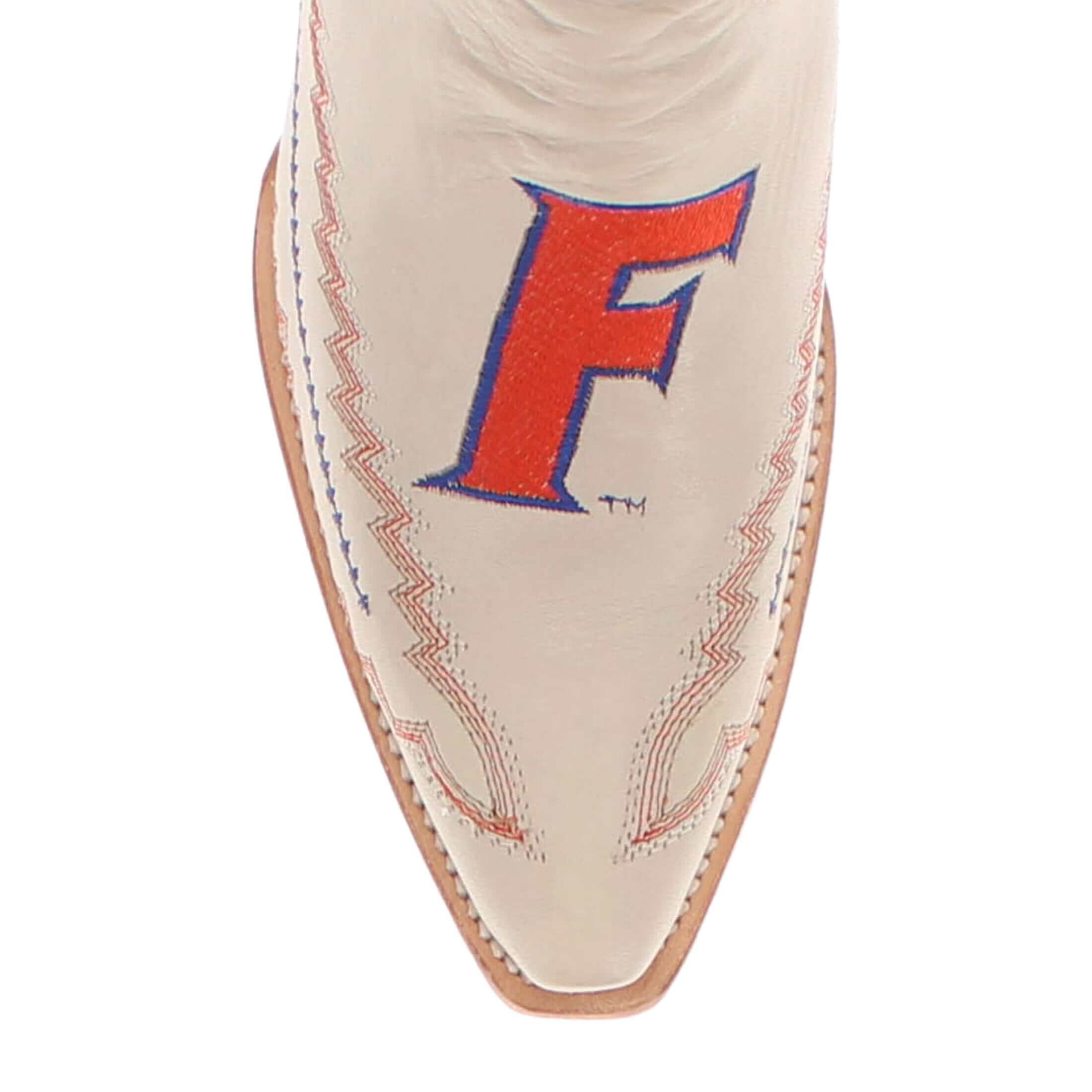 Women's University of Florida Gators Bone Leather Cowgirl Snip Toe Boots by Vaccari