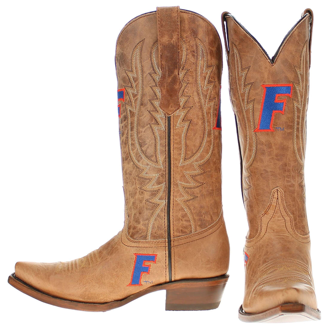 Women's University of Florida Gators Tan Leather Snip Toe Cowgirl Boots by Vaccari