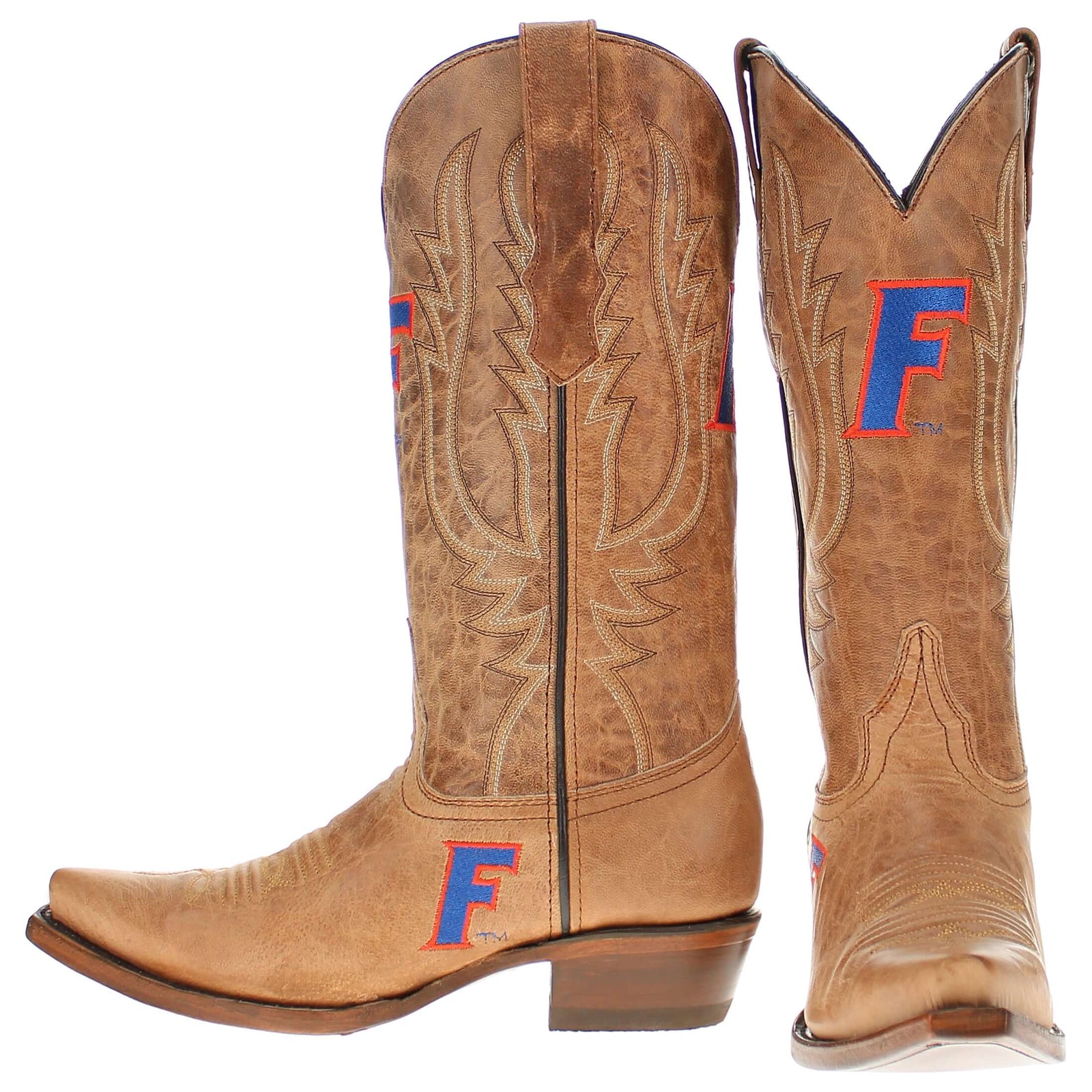 Women's University of Florida Gators Tan Leather Snip Toe Cowgirl Boots by Vaccari