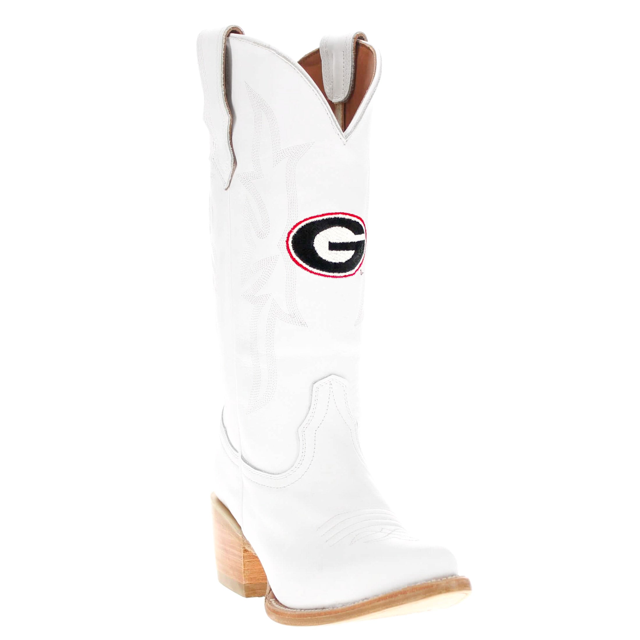 Women's University of Georgia All White Pointed Toe Cowgirl Boots Leighton by Vaccari University