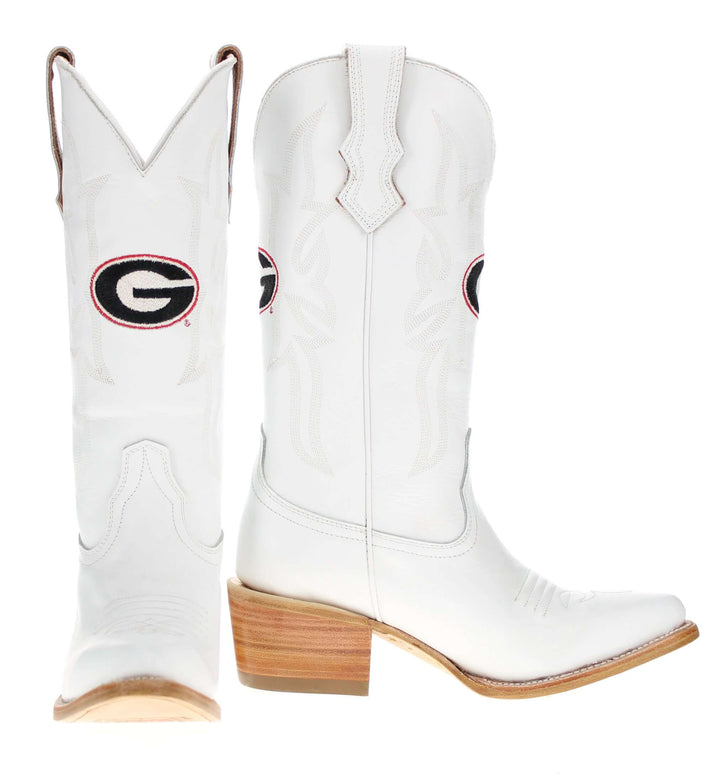 Women's University of Georgia All White Pointed Toe Cowgirl Boots Leighton by Vaccari University