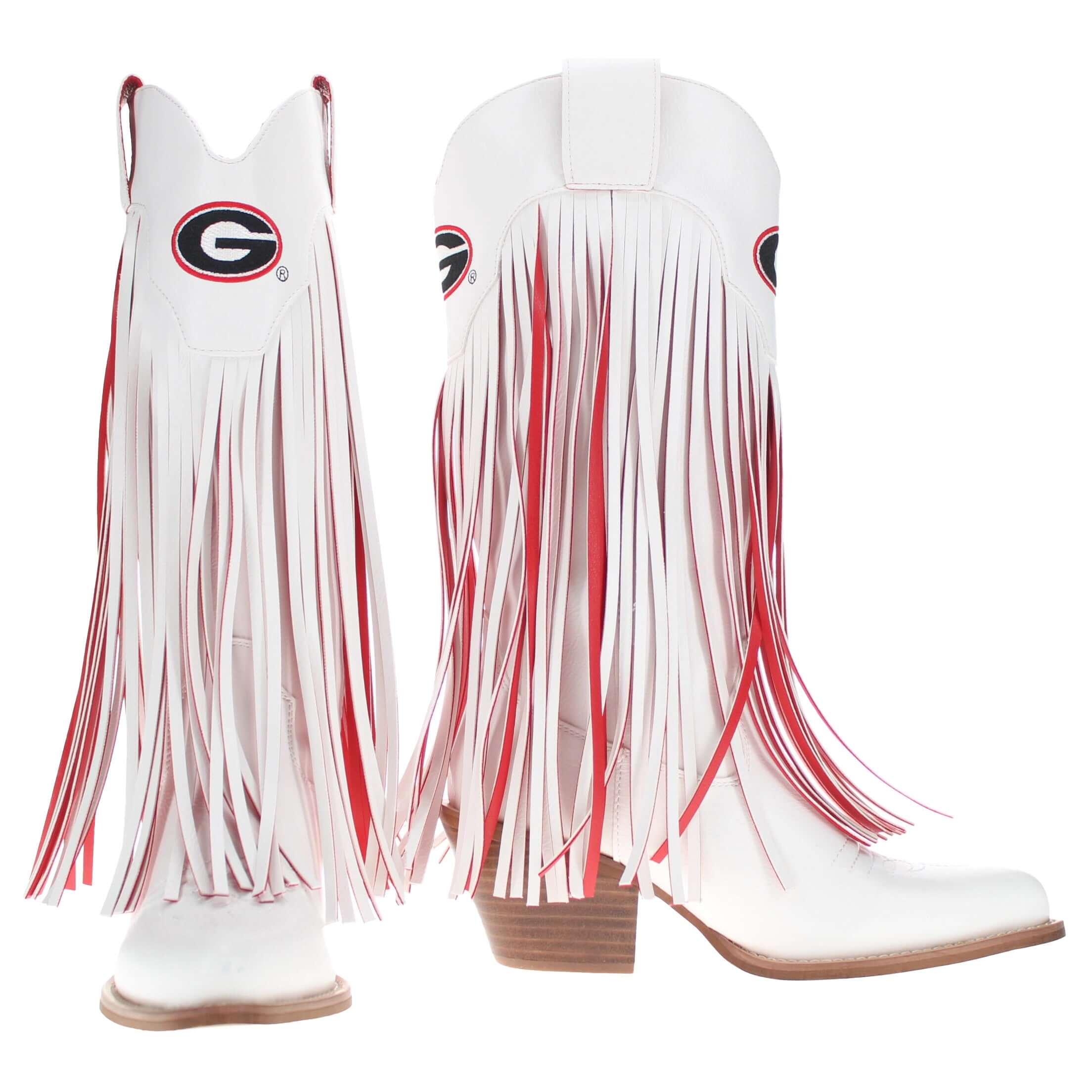 University of Georiga Kacey White Fringe Boot by V By Vaccari