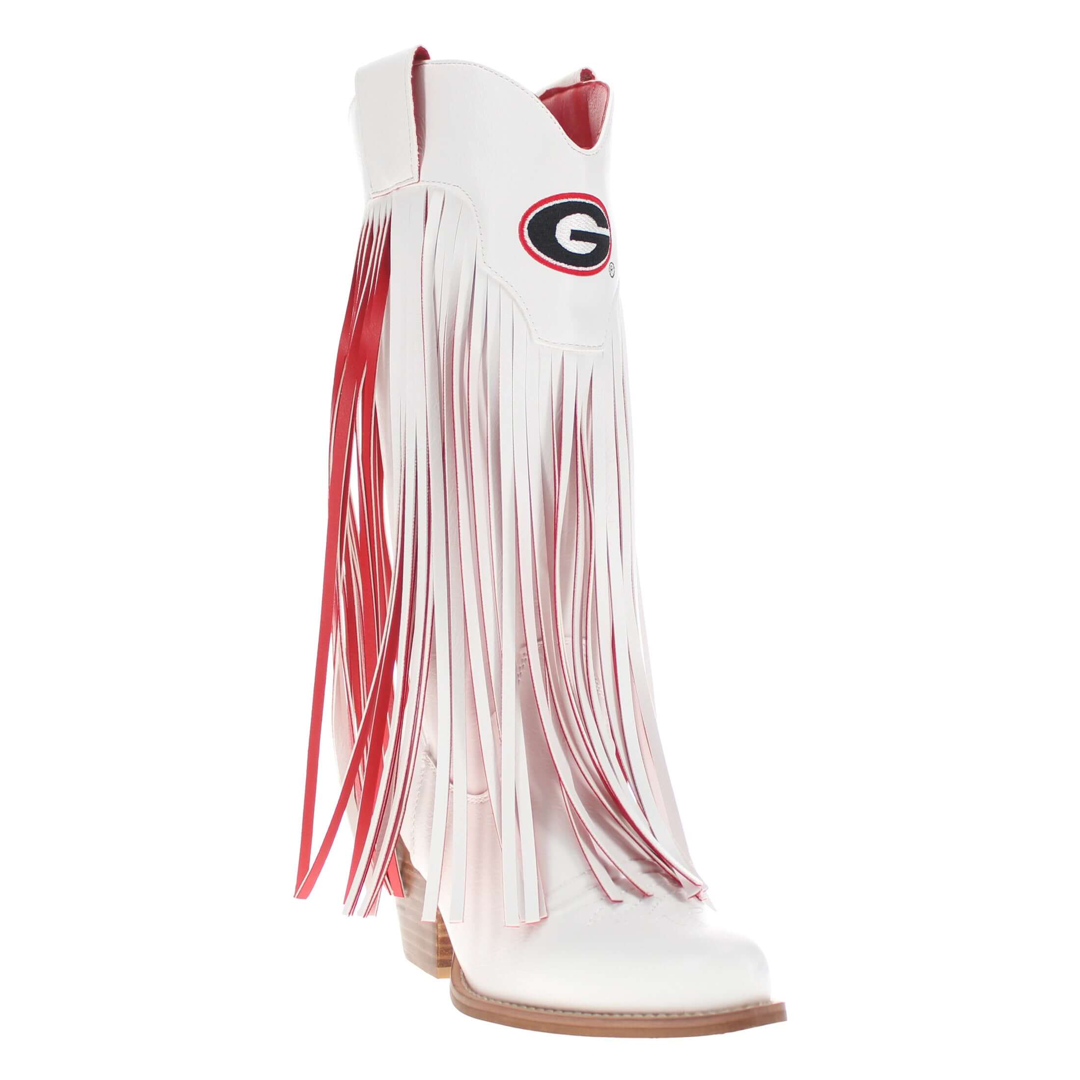 University of Georiga Kacey White Fringe Boot by V By Vaccari