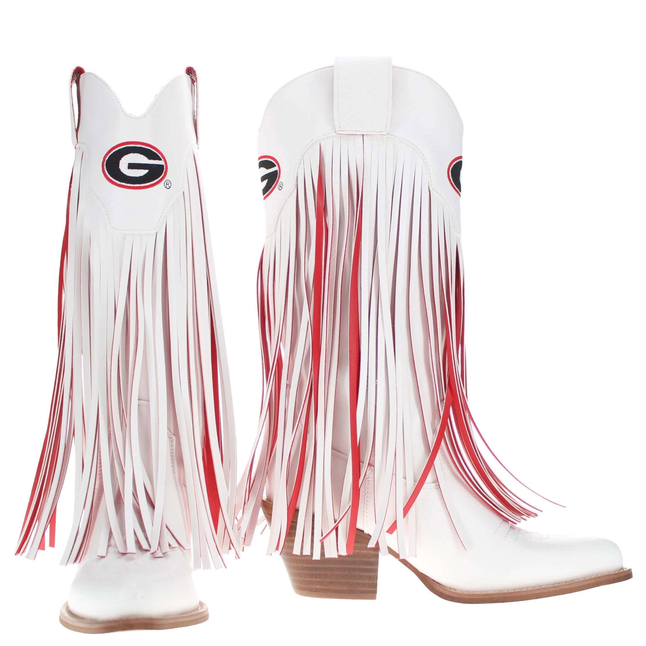 University of Georiga Kacey White Fringe Boot by V By Vaccari