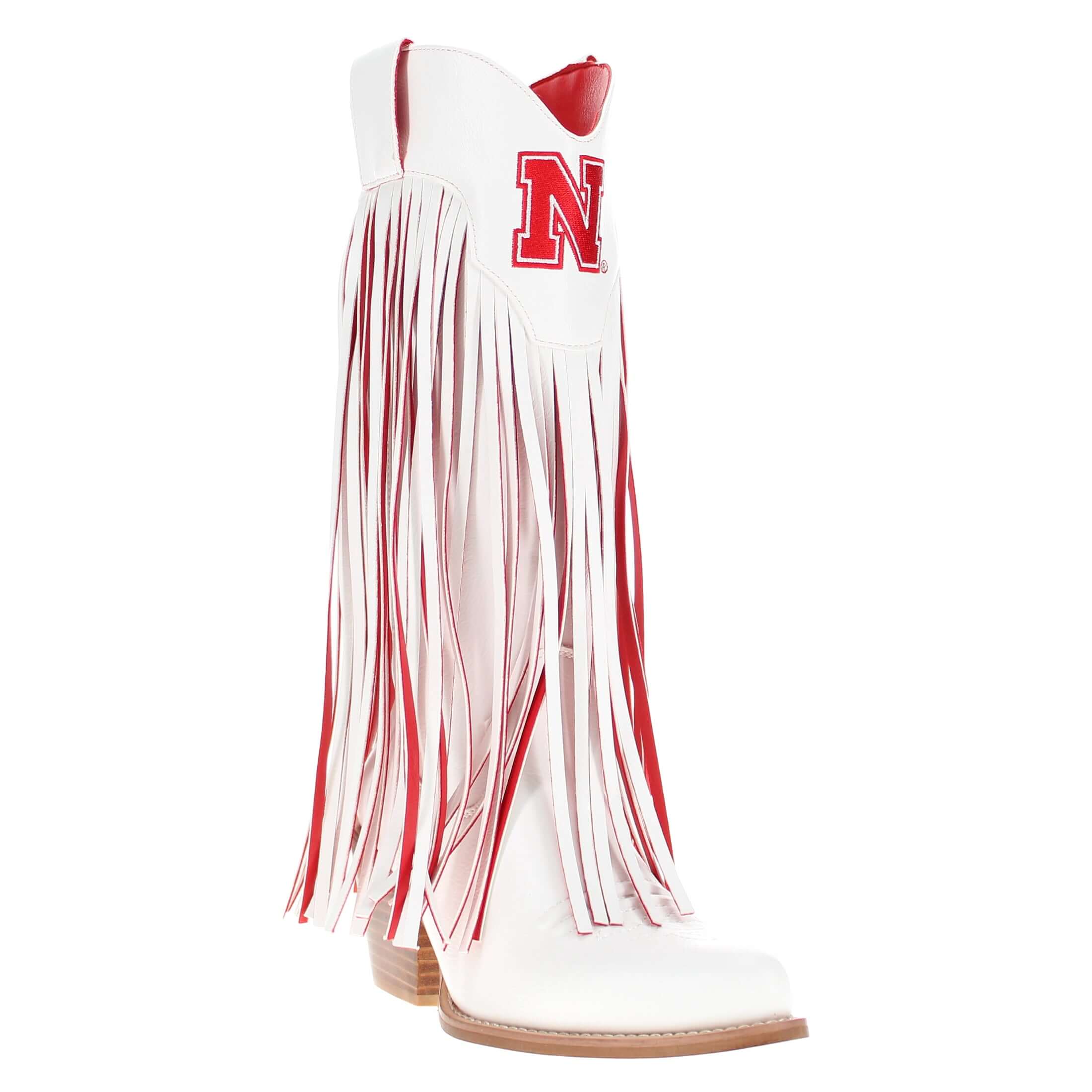 University of Nebraska Kacey White Fringe Boot by V By Vaccari
