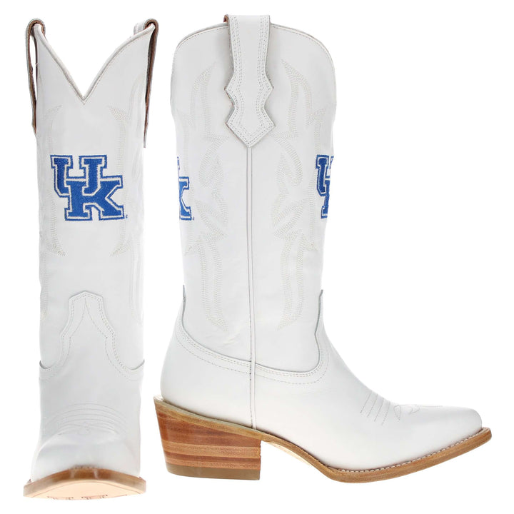 Women's University of Kentucky All White Pointed Toe Cowgirl Boots Leighton by Vaccari University
