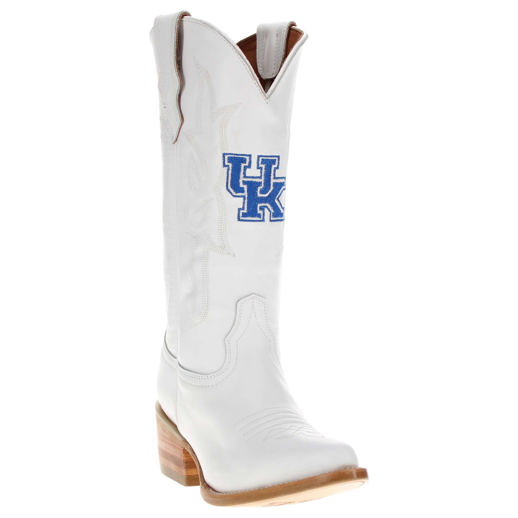 Women's University of Kentucky All White Pointed Toe Cowgirl Boots Leighton by Vaccari University