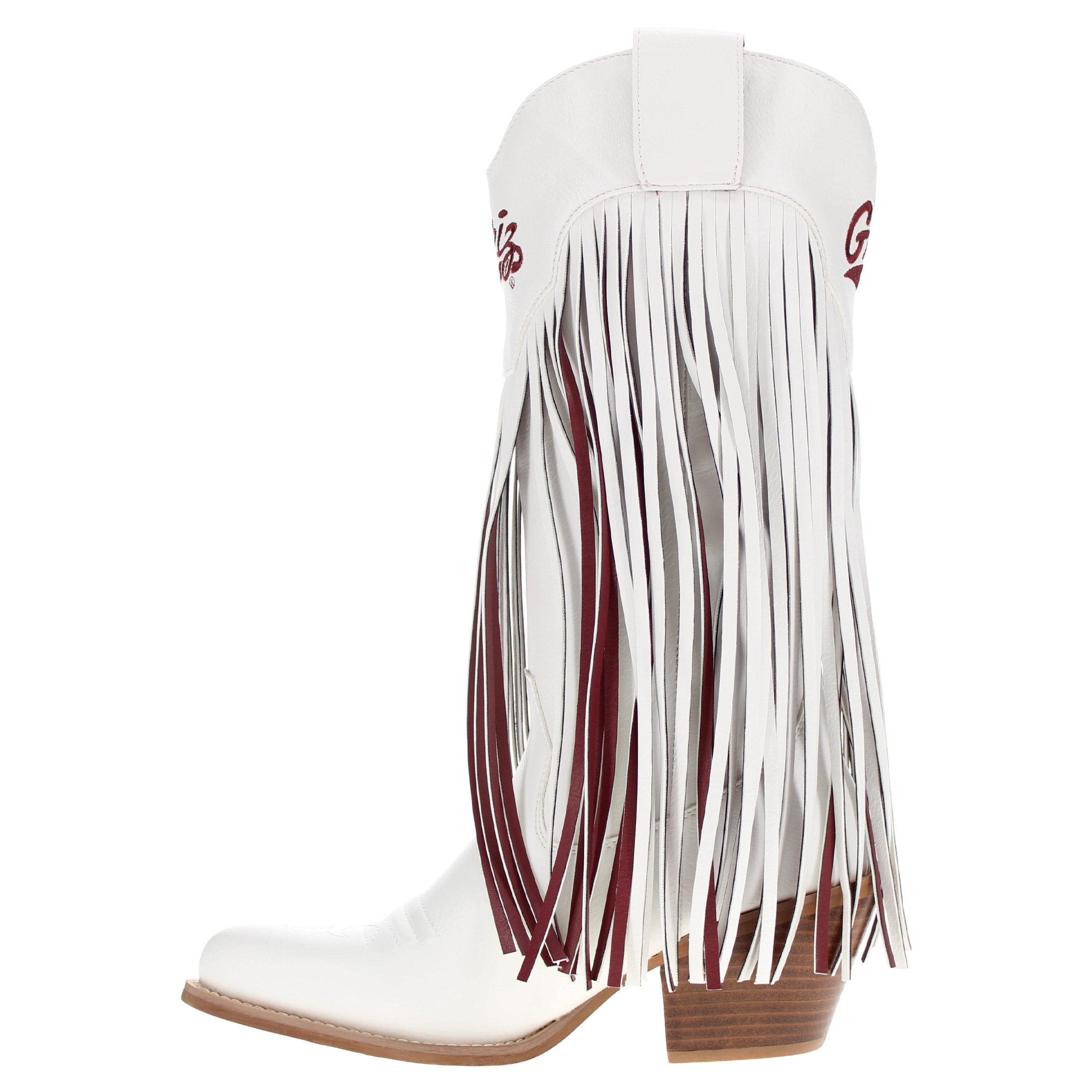 Women's University of Montana White Fringe Cowgirl Boots Kacey by V by Vaccari
