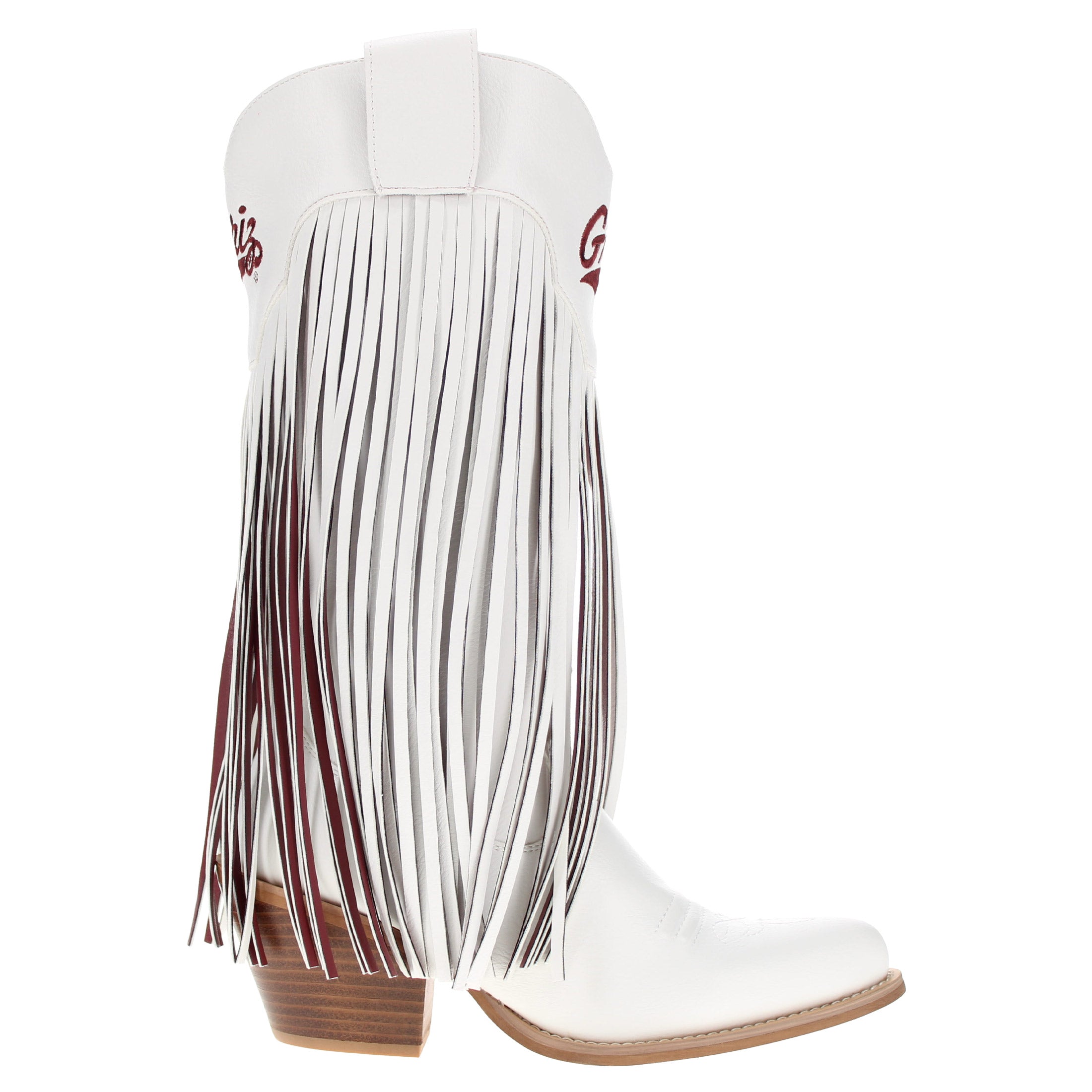 Women's University of Montana White Fringe Cowgirl Boots Kacey by V by Vaccari