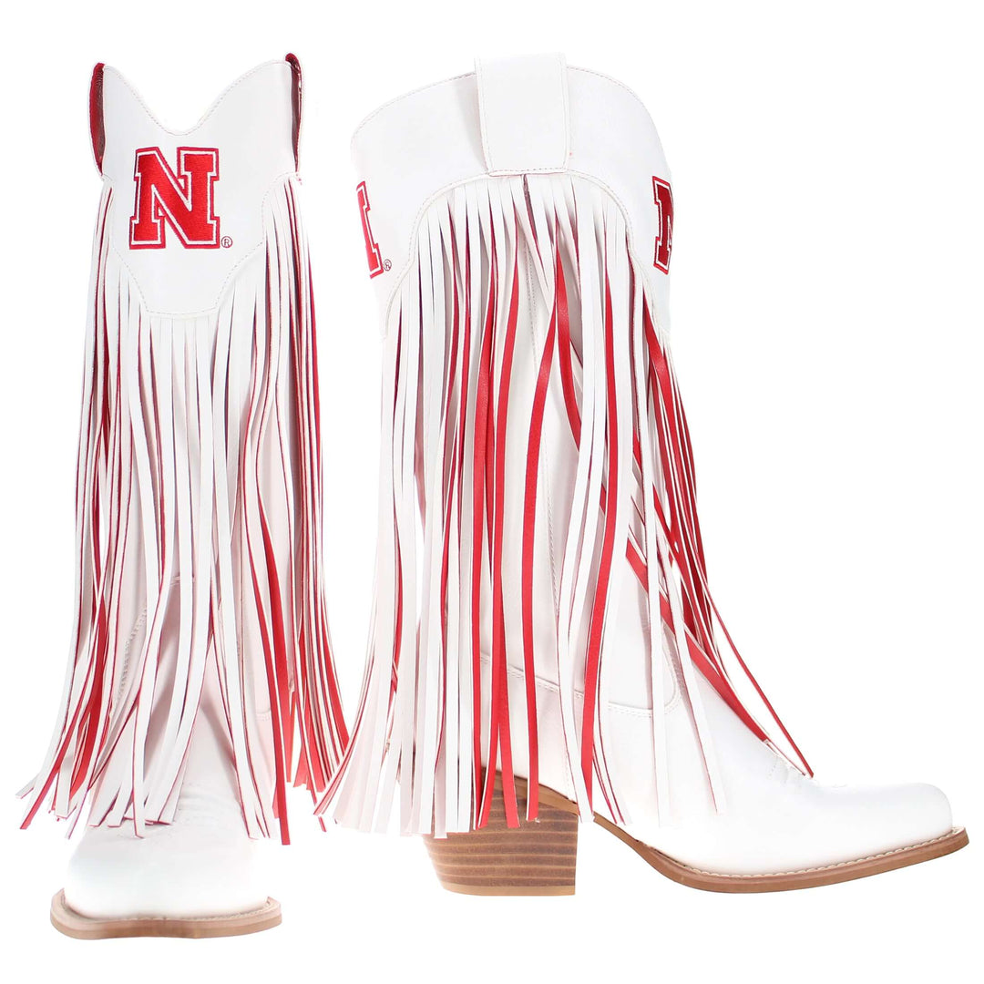 University of Nebraska Kacey White Fringe Boot by V By Vaccari