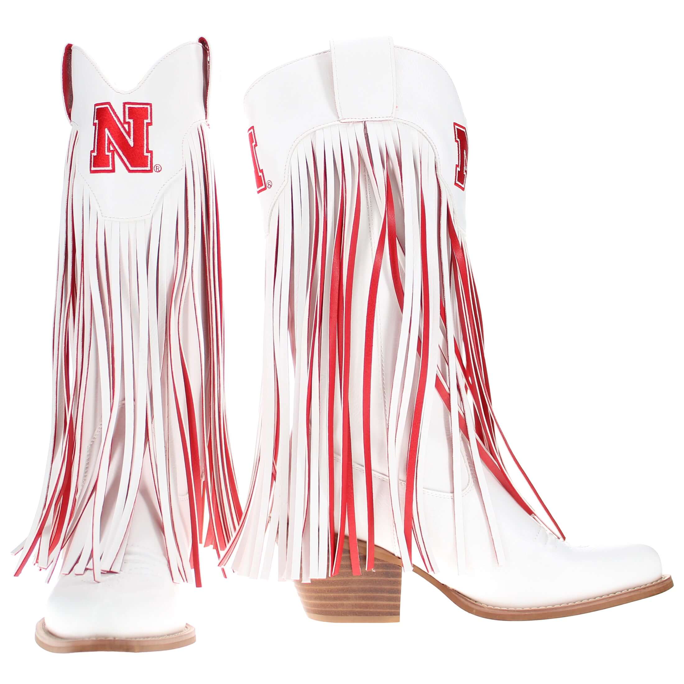 University of Nebraska Kacey White Fringe Boot by V By Vaccari