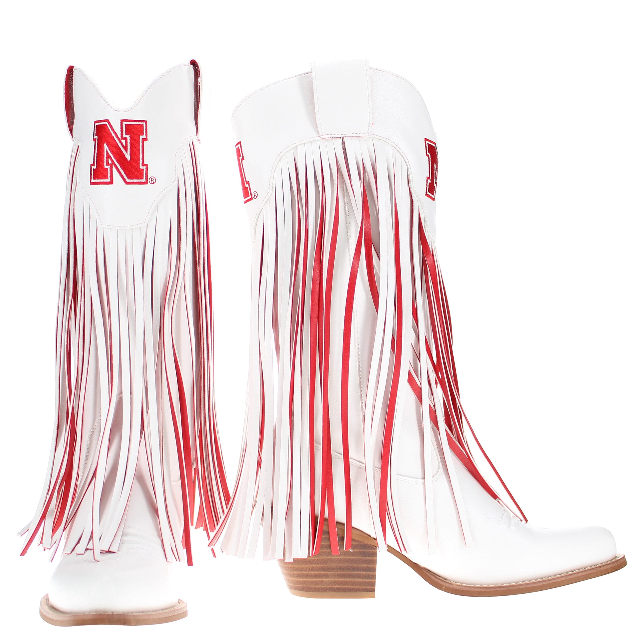 University of Nebraska Kacey White Fringe Boot by V By Vaccari