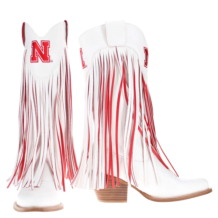 University of Nebraska Kacey White Fringe Boot by V By Vaccari