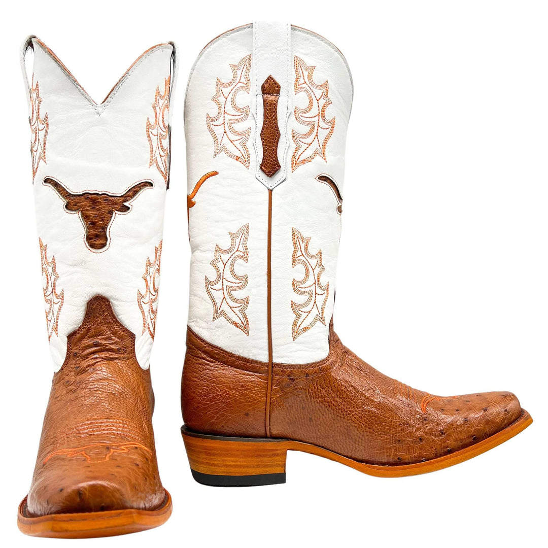 Men's University of Texas Longhorns Cognac Smooth Ostrich Cowboy Boots Brooks by Vaccari #select-a-toe_jw