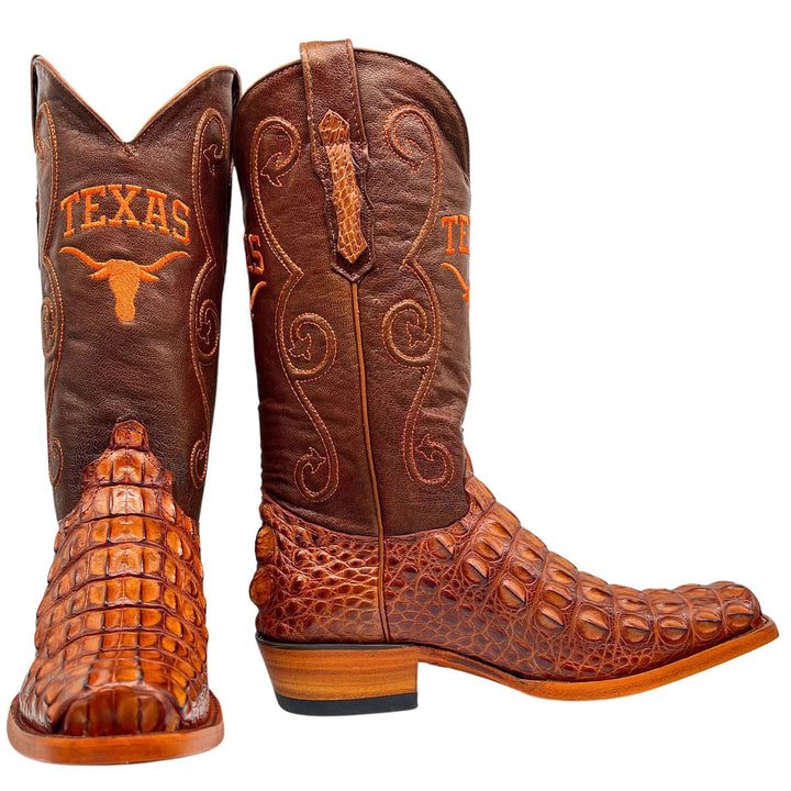 Men's University of Texas Longhorns Cognac Hornback American Alligator Cowboy Boots David by Vaccari #select-a-toe_jw