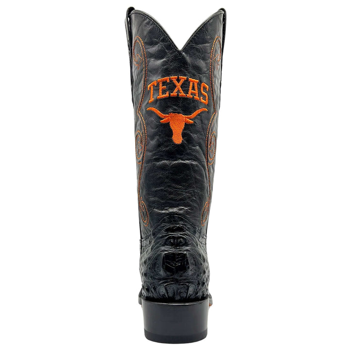 Men's University of Texas Longhorns Black and Burnt Orange JW Toe Hornback American Alligator Cowboy Boots David by Vaccari