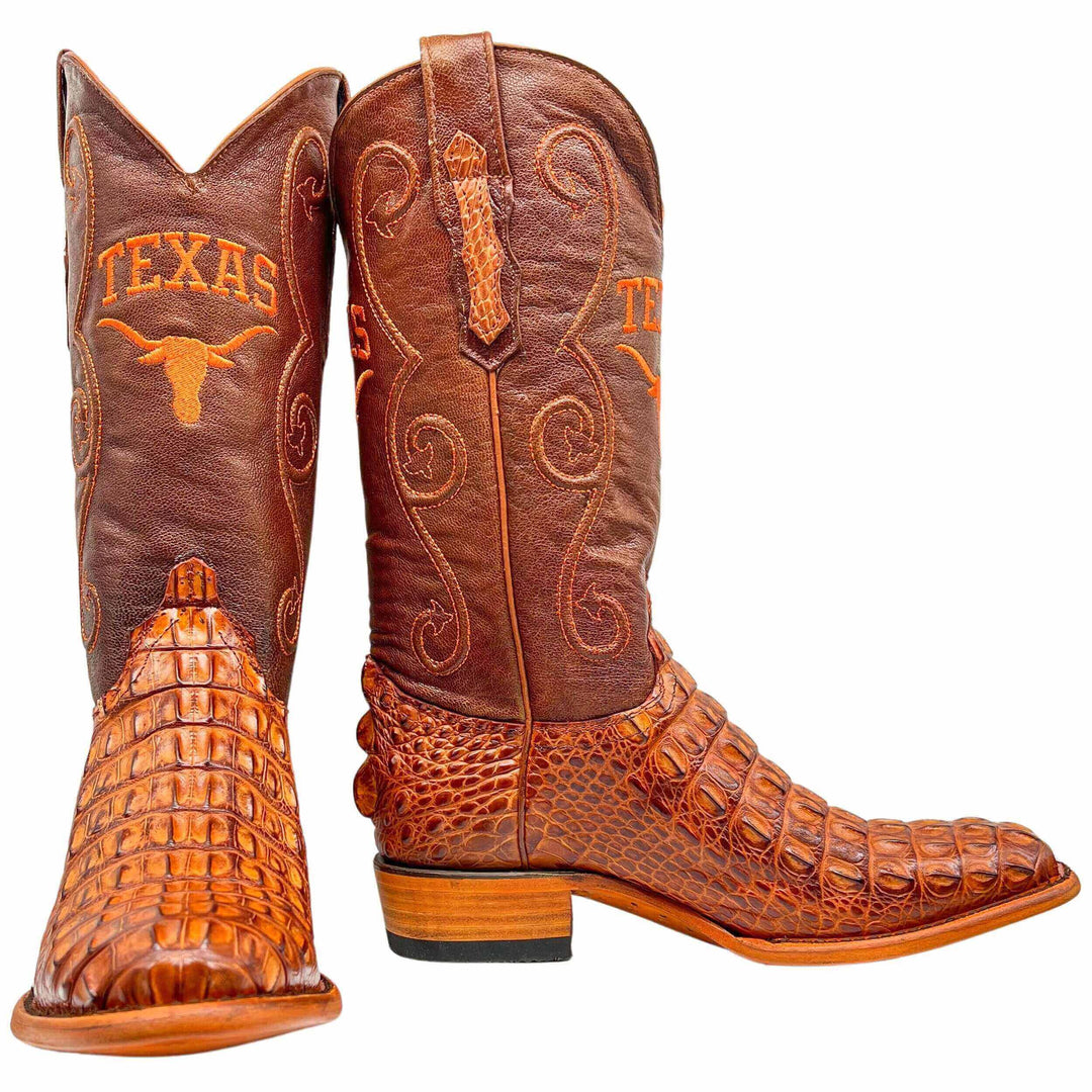 Men's University of Texas Longhorns Cognac Hornback American Alligator Cowboy Boots David by Vaccari #select-a-toe_round