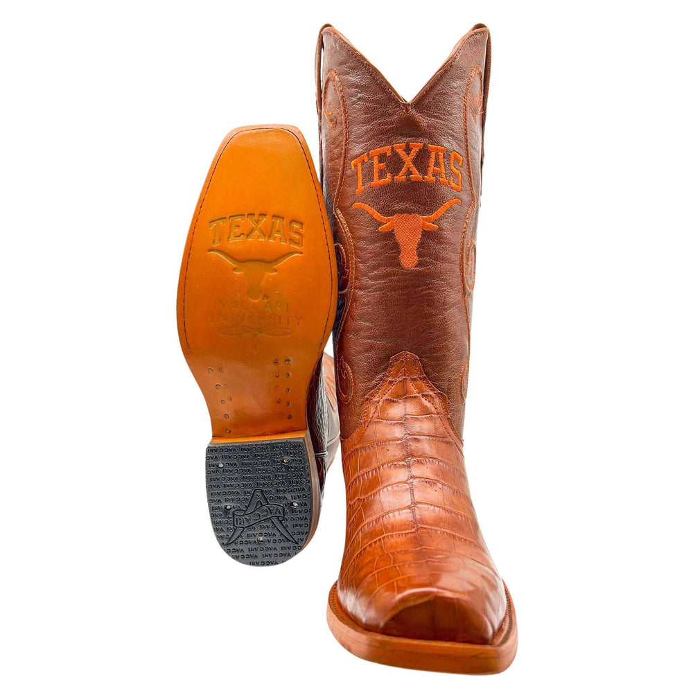 Men's University of Texas Longhorns Cognac JW Toe American Alligator Belly Cowboy Boots James by Vaccari