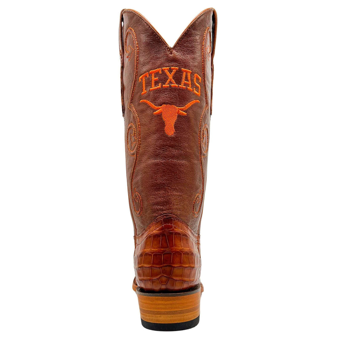 Men's University of Texas Longhorns Cognac JW Toe American Alligator Belly Cowboy Boots James by Vaccari