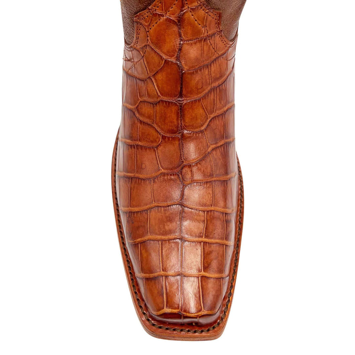 Men's University of Texas Longhorns Cognac JW Toe American Alligator Belly Cowboy Boots James by Vaccari