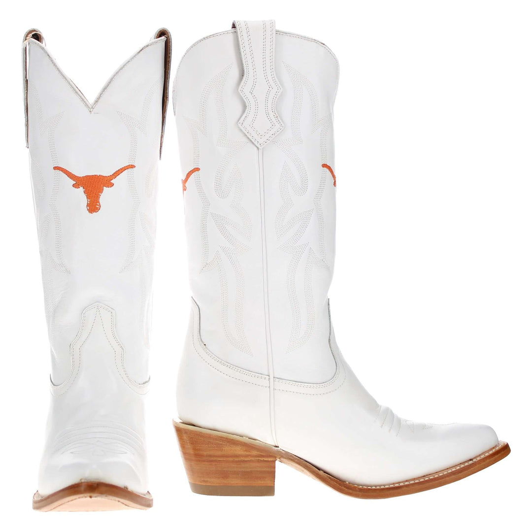 Women's University of Texas Longhorns All White Pointed Toe Cowgirl Boots Leighton by Vaccari - Less Then Prefect