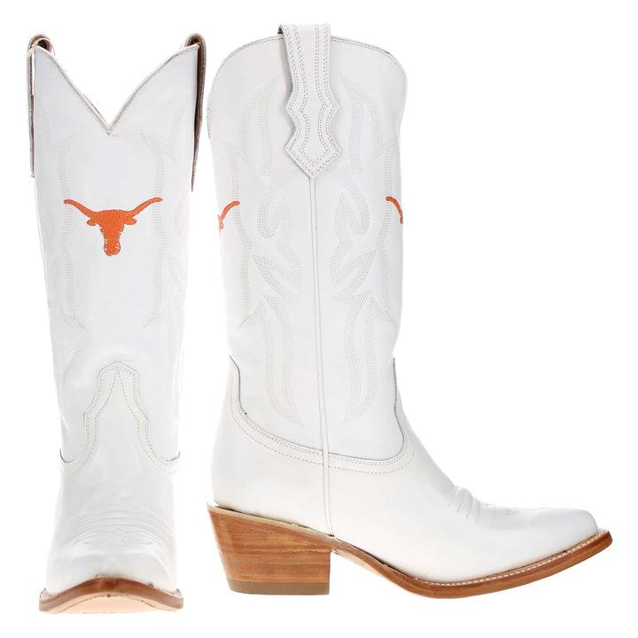 Women's University of Texas Longhorns All White Pointed Toe Cowgirl Boots Leighton by Vaccari - Less Then Prefect