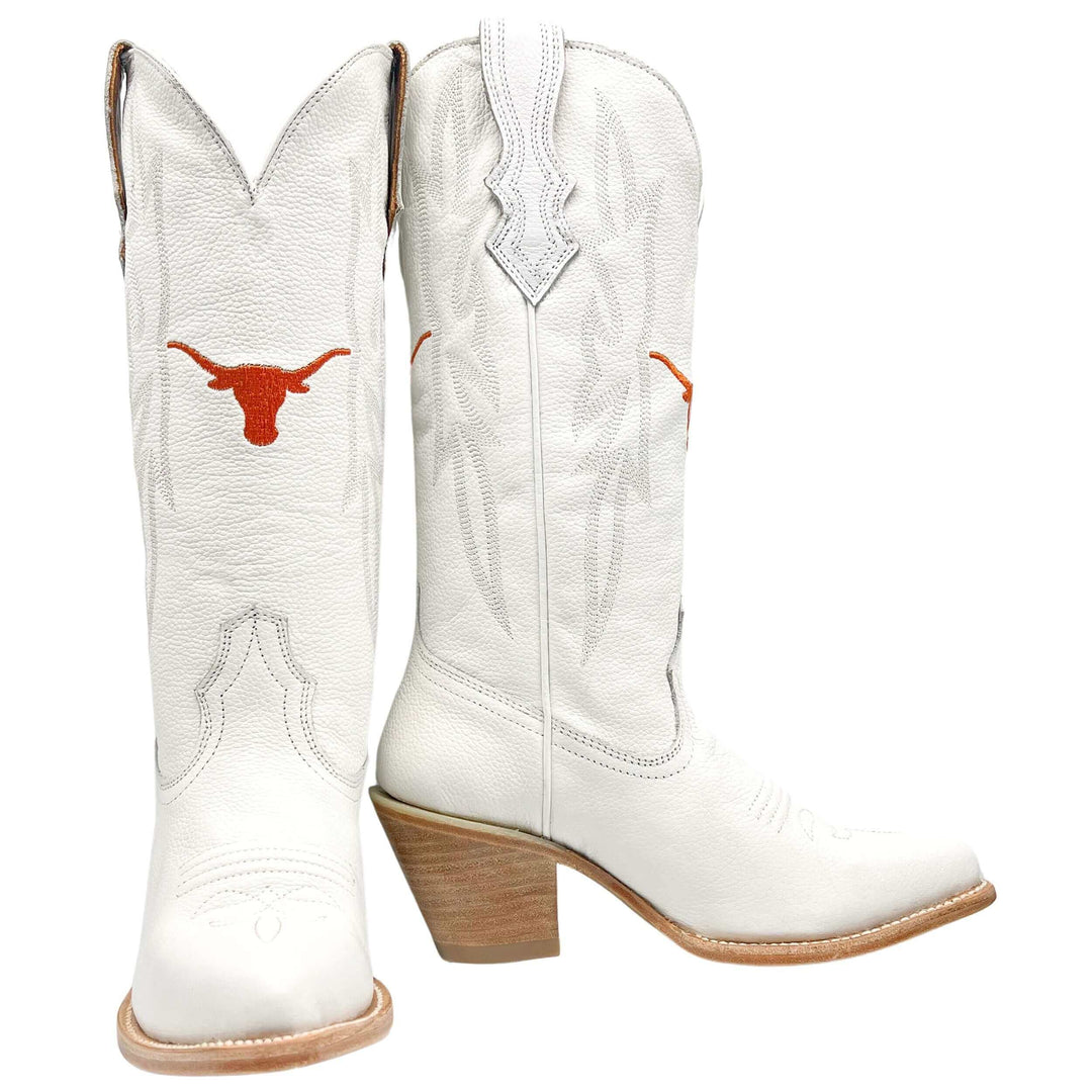 Women's University of Texas Longhorns All White Pointed Toe Cowgirl Boots Leighton by Vaccari
