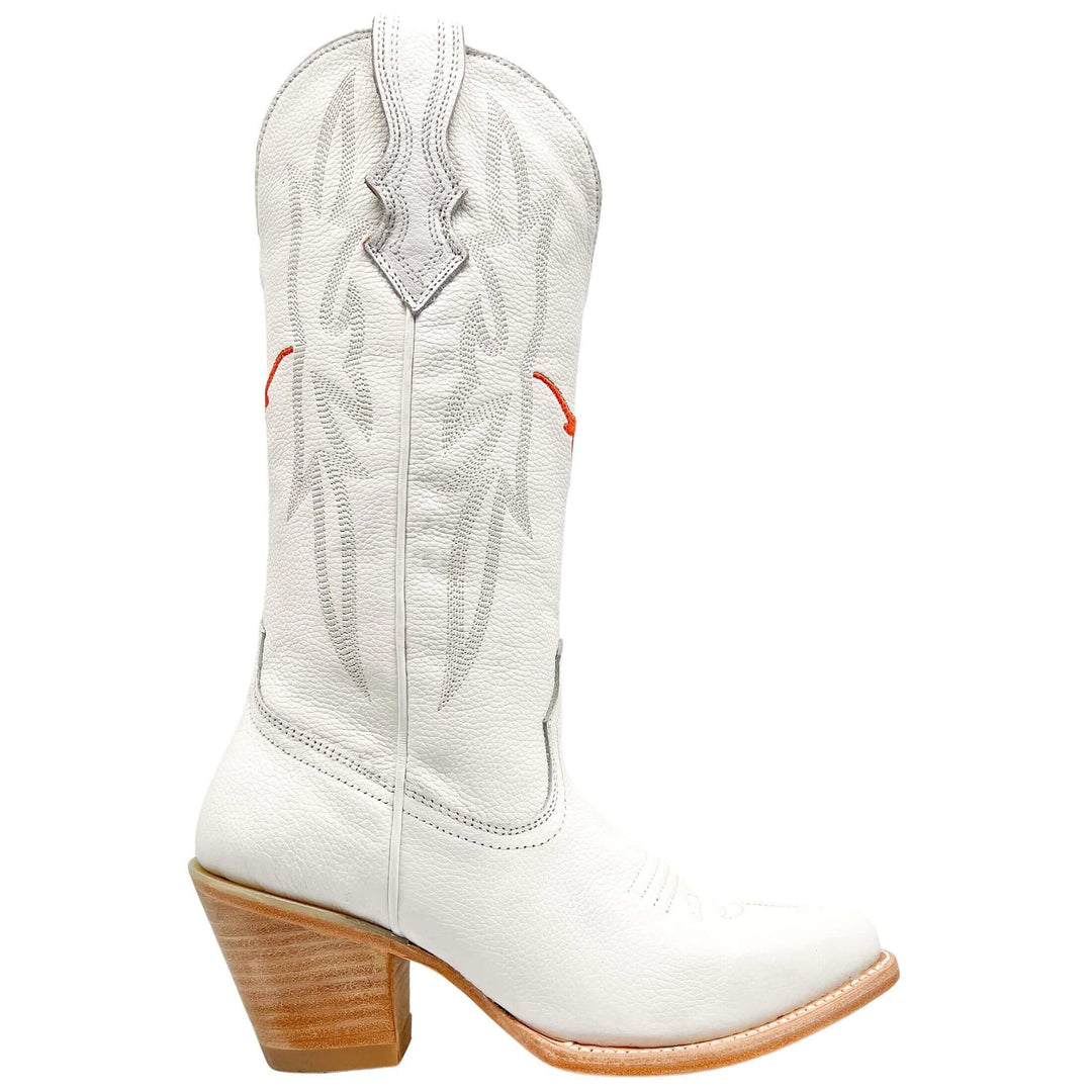 Women's University of Texas Longhorns All White Pointed Toe Cowgirl Boots Leighton by Vaccari