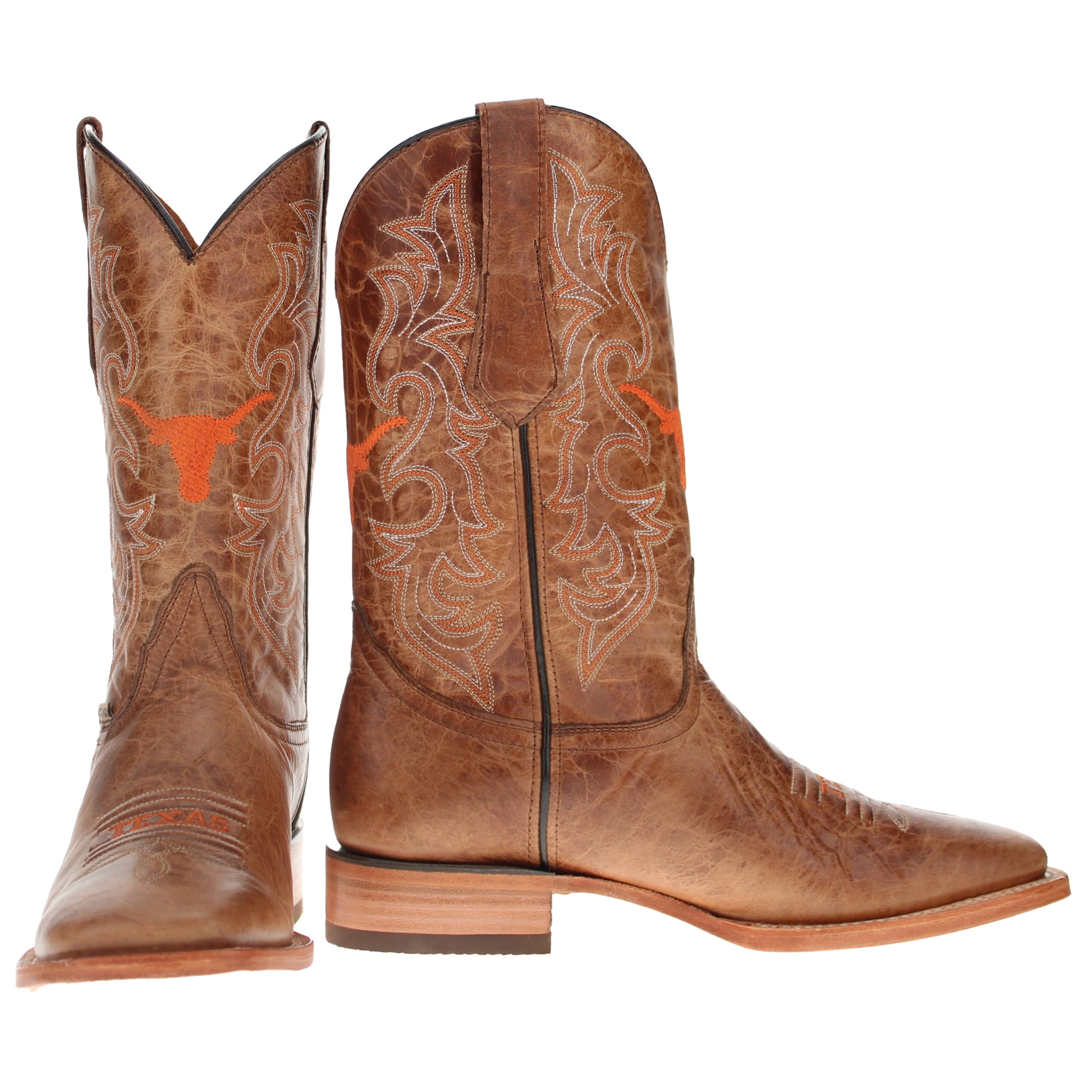 Men's University of Texas Longhorns Tan Leather Square Toe Cowboy Boots by Vaccari