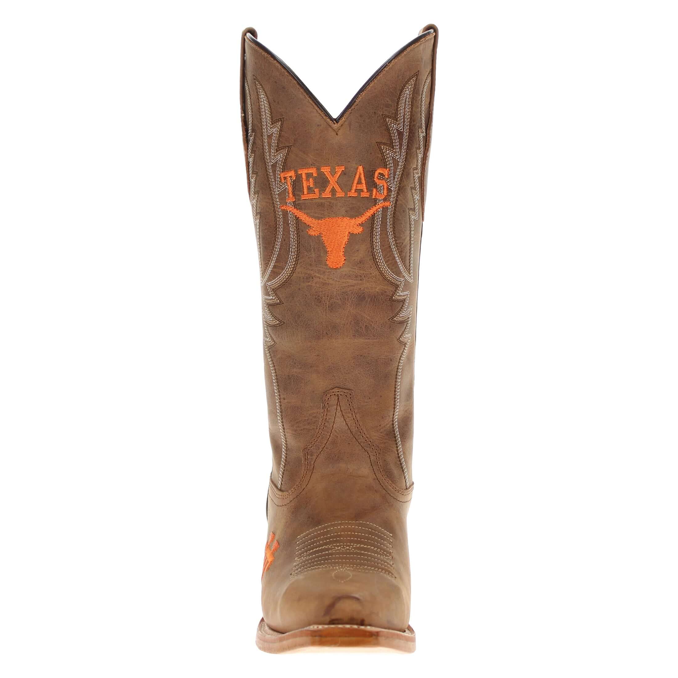 Women's University of Texas Longhorns Tan Leather Snip Toe Cowgirl Boots by Vaccari