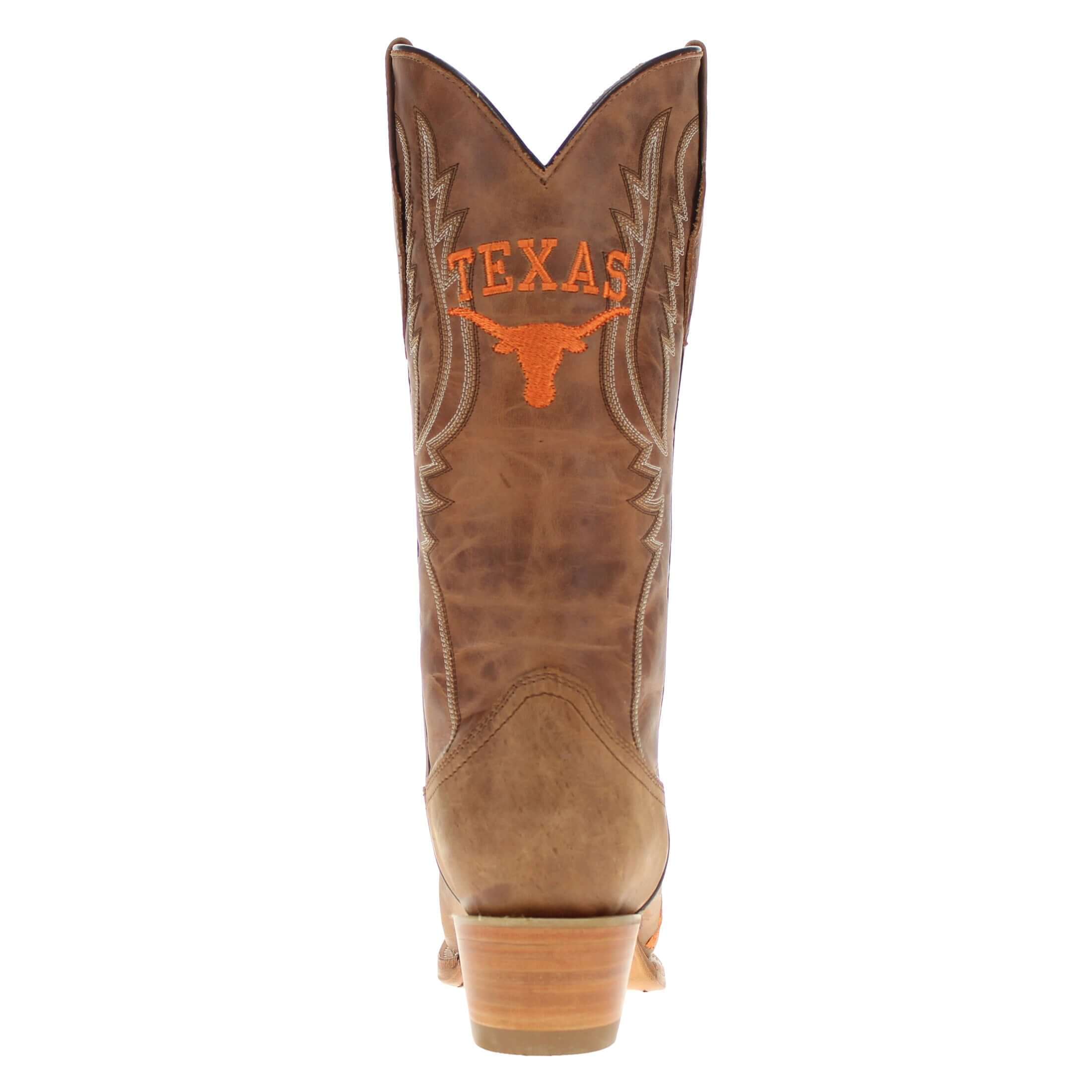 Women's University of Texas Longhorns Tan Leather Snip Toe Cowgirl Boots by Vaccari