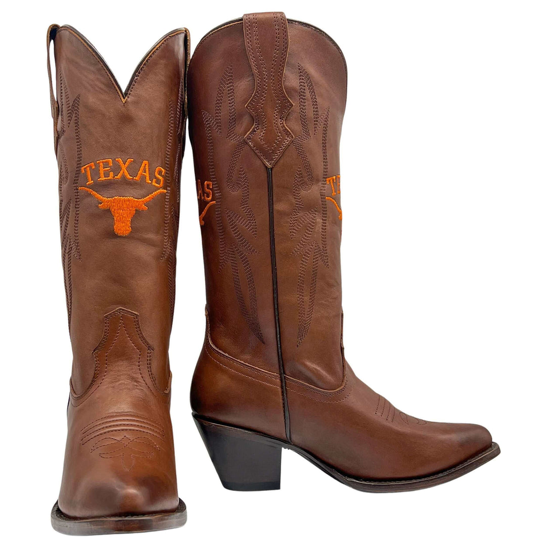 Women's University of Texas Longhorns Brown Pointed Toe Cowgirl Boots Chelsie by Vaccari