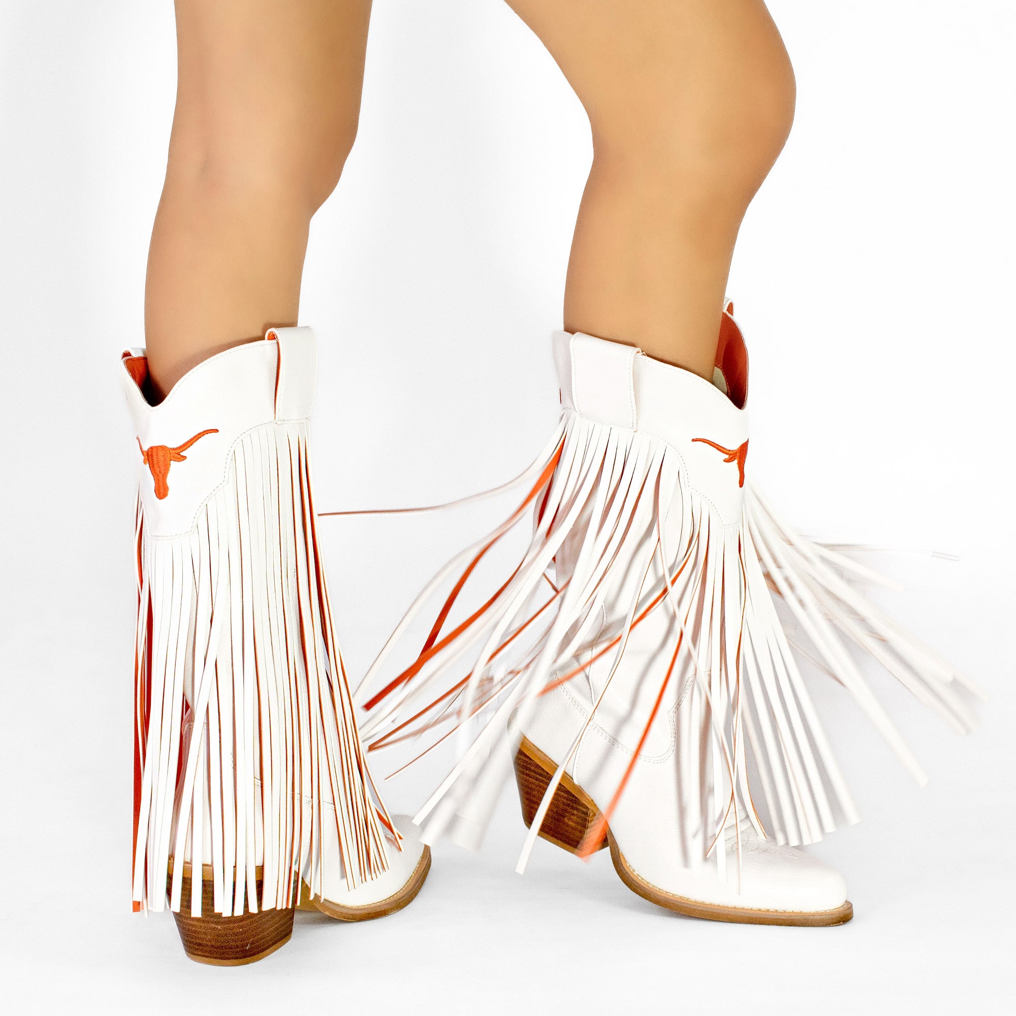 Women's University of Texas Kacey White Fringe Boot By V By Vaccari