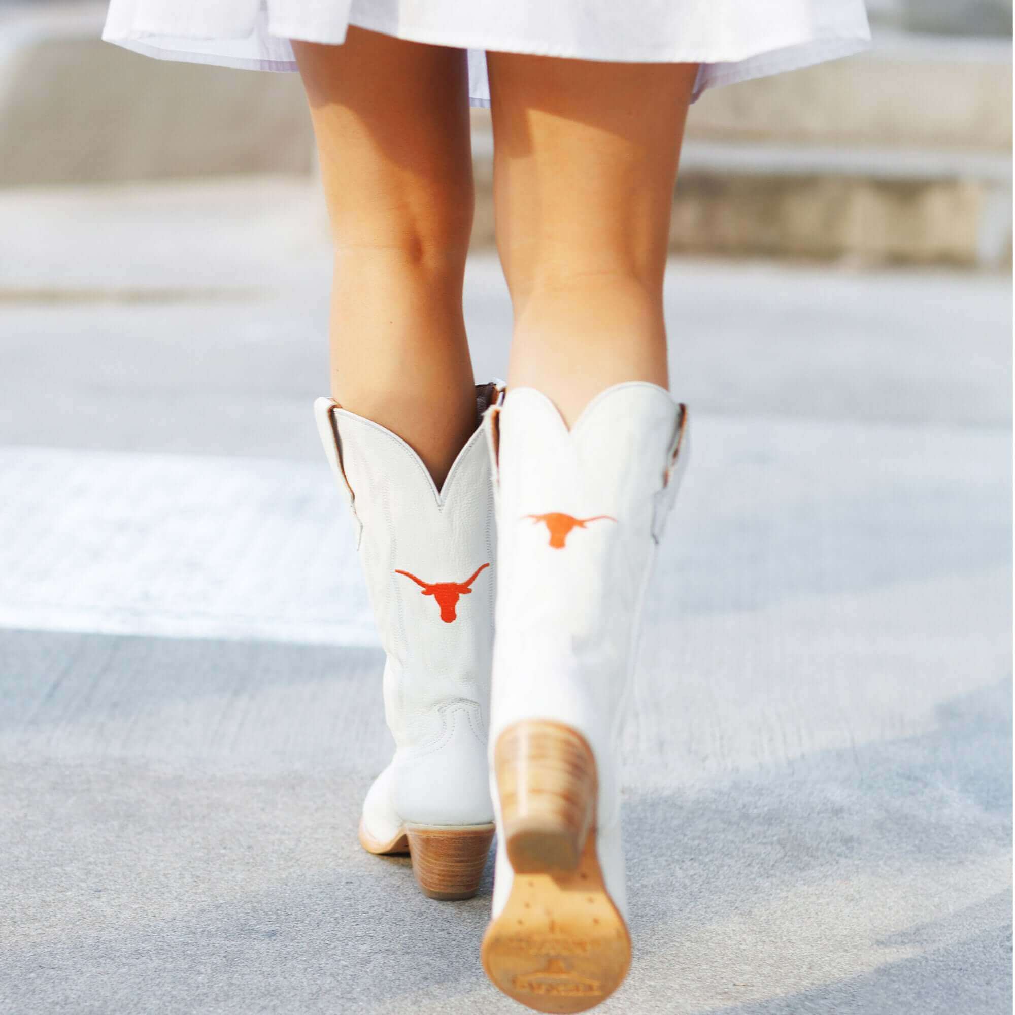 Women's University of Texas Longhorns All White Pointed Toe Cowgirl Boots Leighton by Vaccari