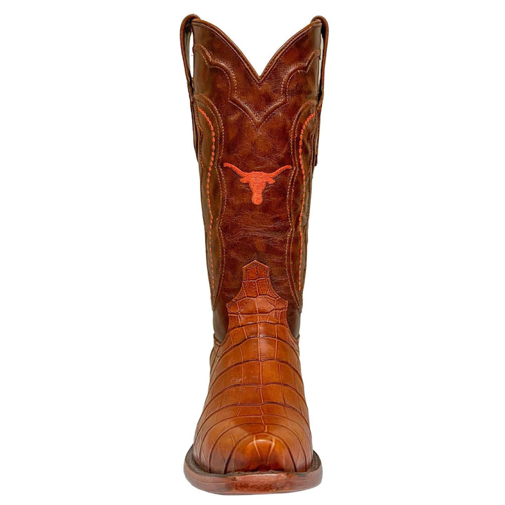 Women's University of Texas Burnt Orange Cognac American Alligator Snip Toe Cowgirl Boots Olivia by Vaccari