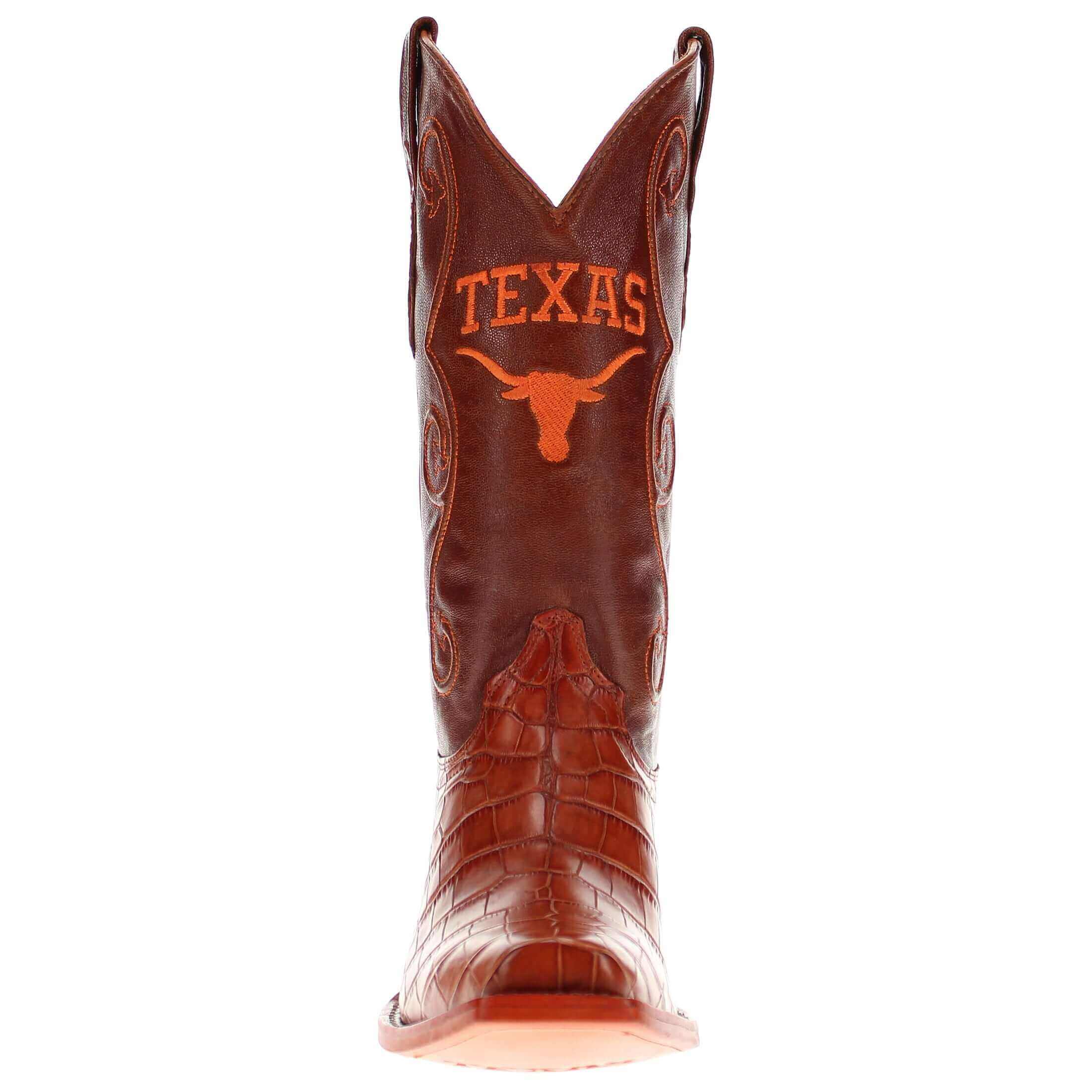 Men's University of Texas Longhorns Cognac JW Toe American Alligator Belly Cowboy Boots James by Vaccari