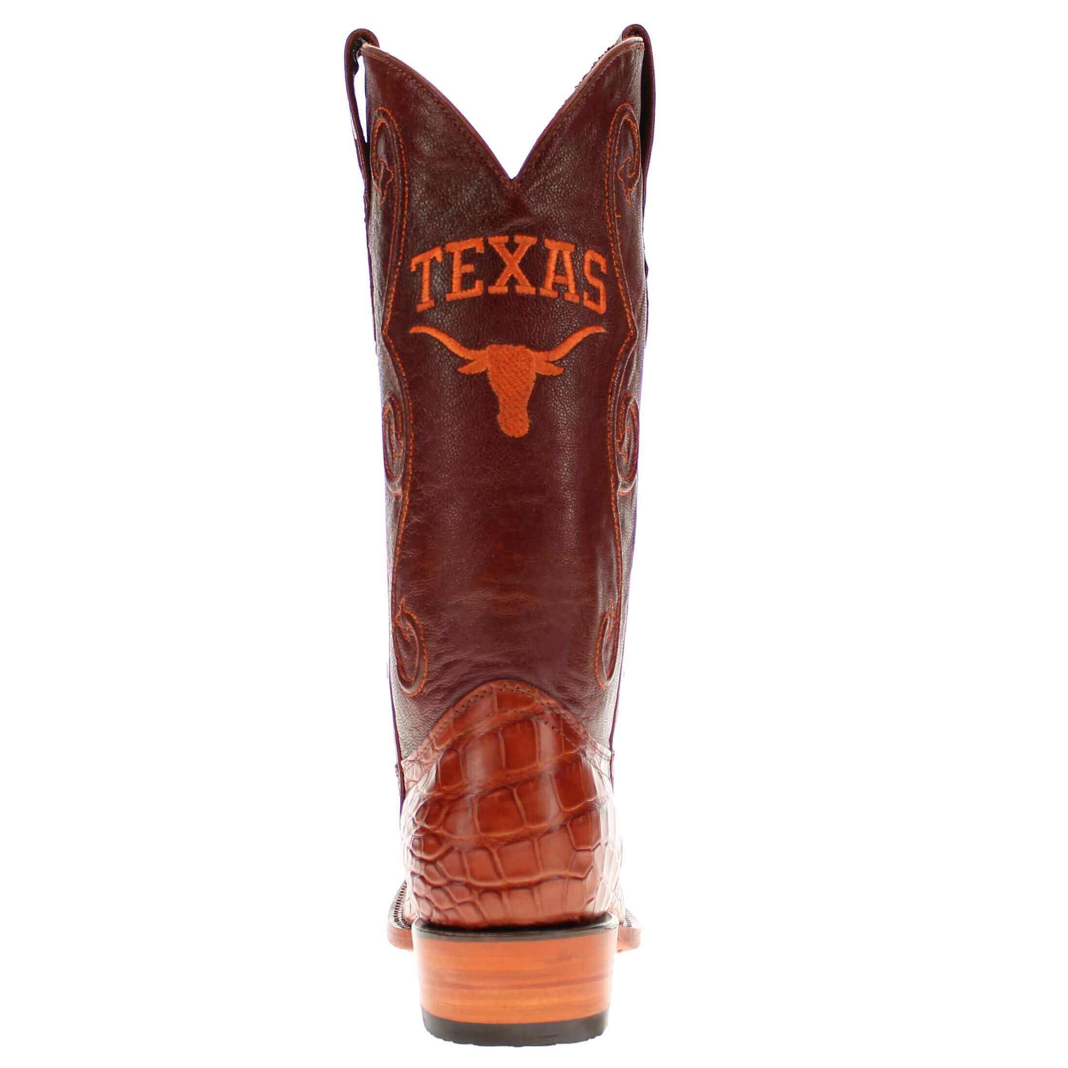 Men's University of Texas Longhorns Cognac JW Toe American Alligator Belly Cowboy Boots James by Vaccari